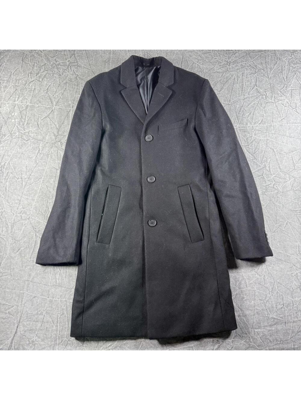 H&M Coat Men's 36R Black Single-Breasted Wool Blend